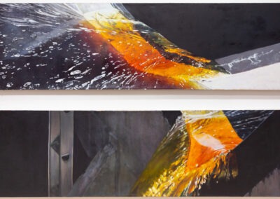 Meditations on Geometries of Water: Hubbard Brook Weir 9, oil on linen, diptych 45 x 70 in., 2024, Leah Wilson